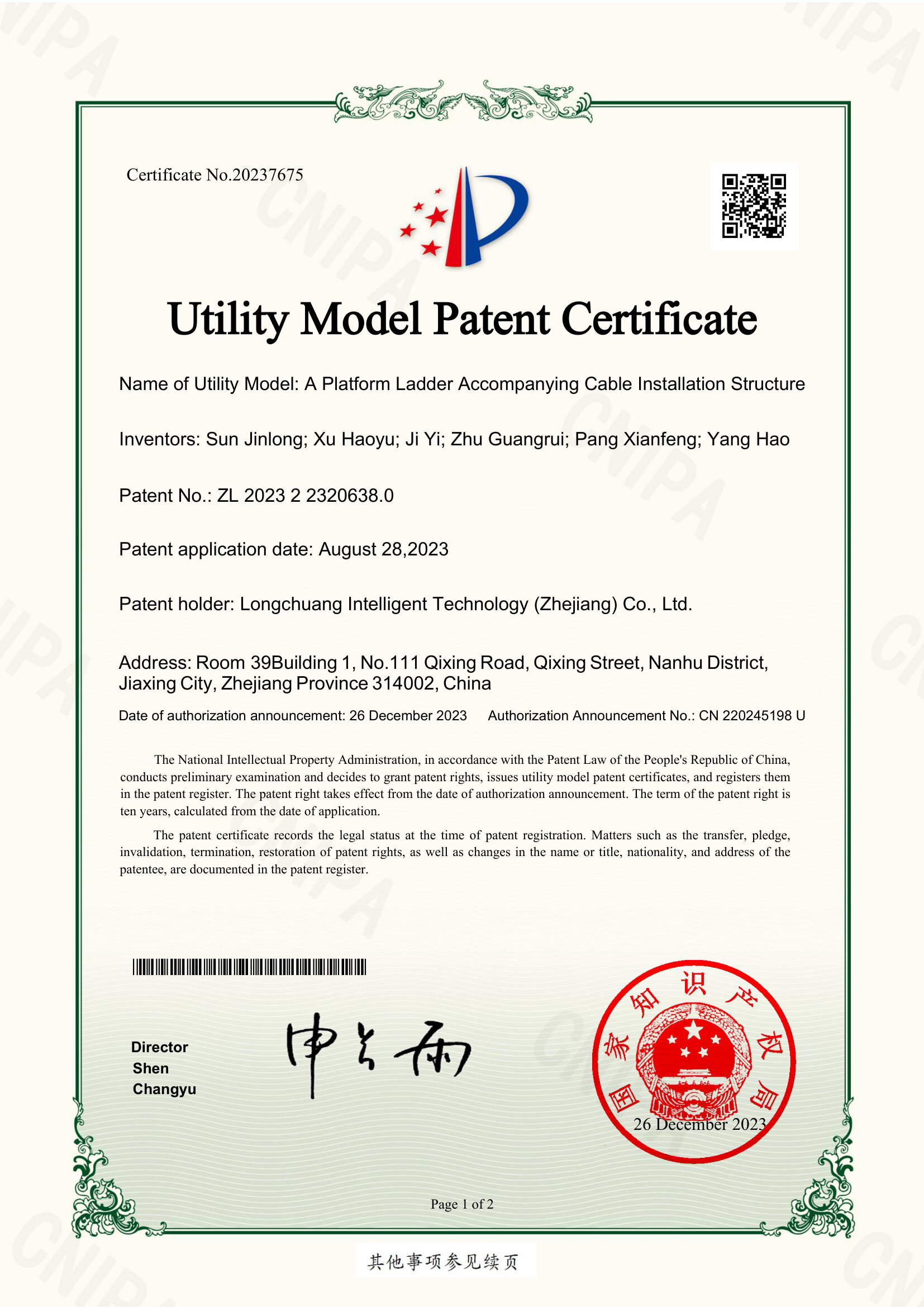 Vitarte Patents - A Platform Ladder Accompanying Cable Installation Structure